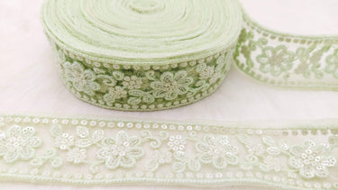 9 Yards Soft Net Lace Trim Floral Embroidery and Sequins, Floral Sari Border, Decorative Trim